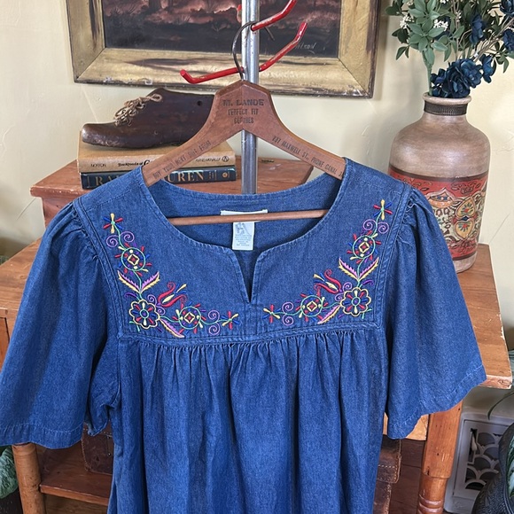 VINTAGE Bechamel Denim Embroidered Chambray Dress - Picture 2 of 7